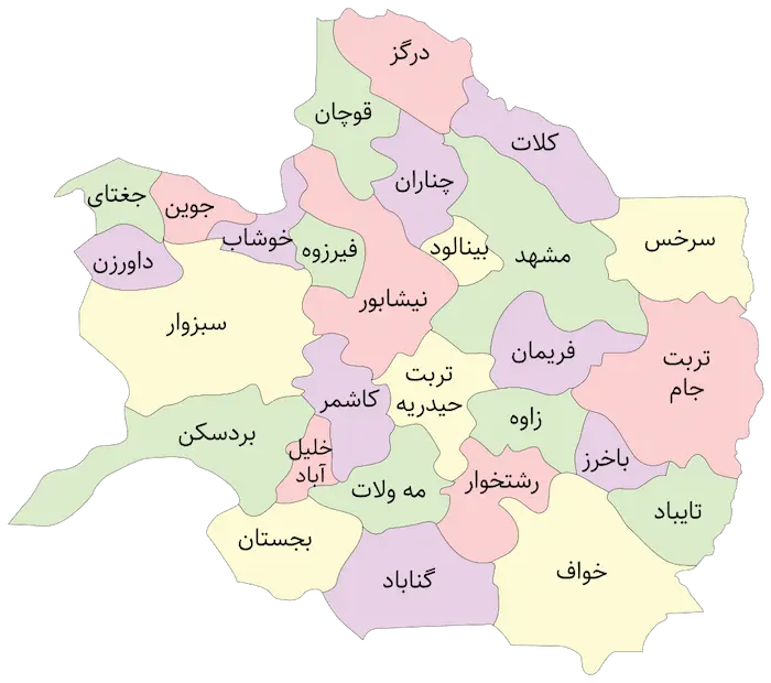 شهر های خراسان رضوی روی نقشه 48546