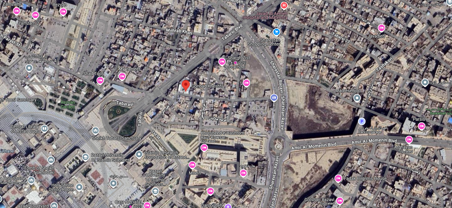 نقشه گوگل مپ گنبد خشتی در شهر مشهد 5438748785748