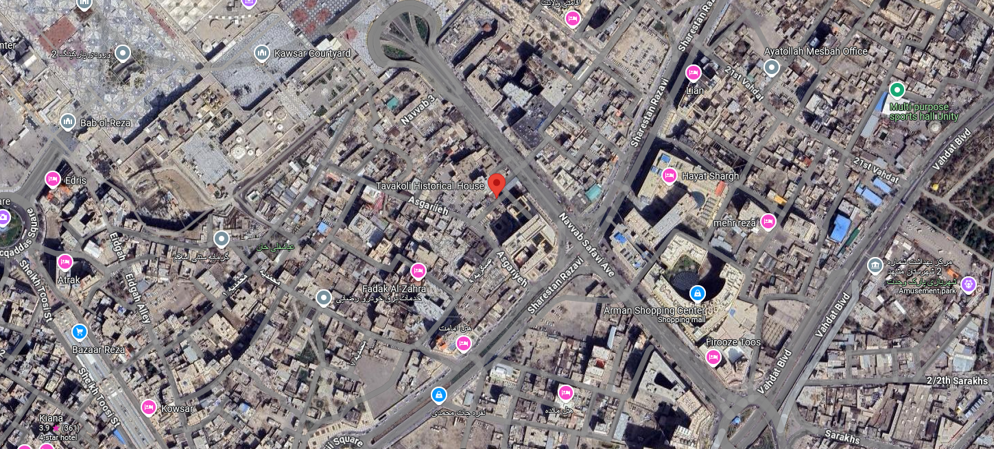 نقشه گوگل مپ خانه توکلی در مشهد 45874385743