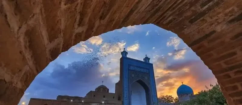 مسجد عقیق با محوطه سرسبز در غروب خورشید 5415641